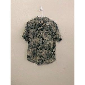 levi's mens green beige palm leaf mens 100% cotton casual button up shirt size M